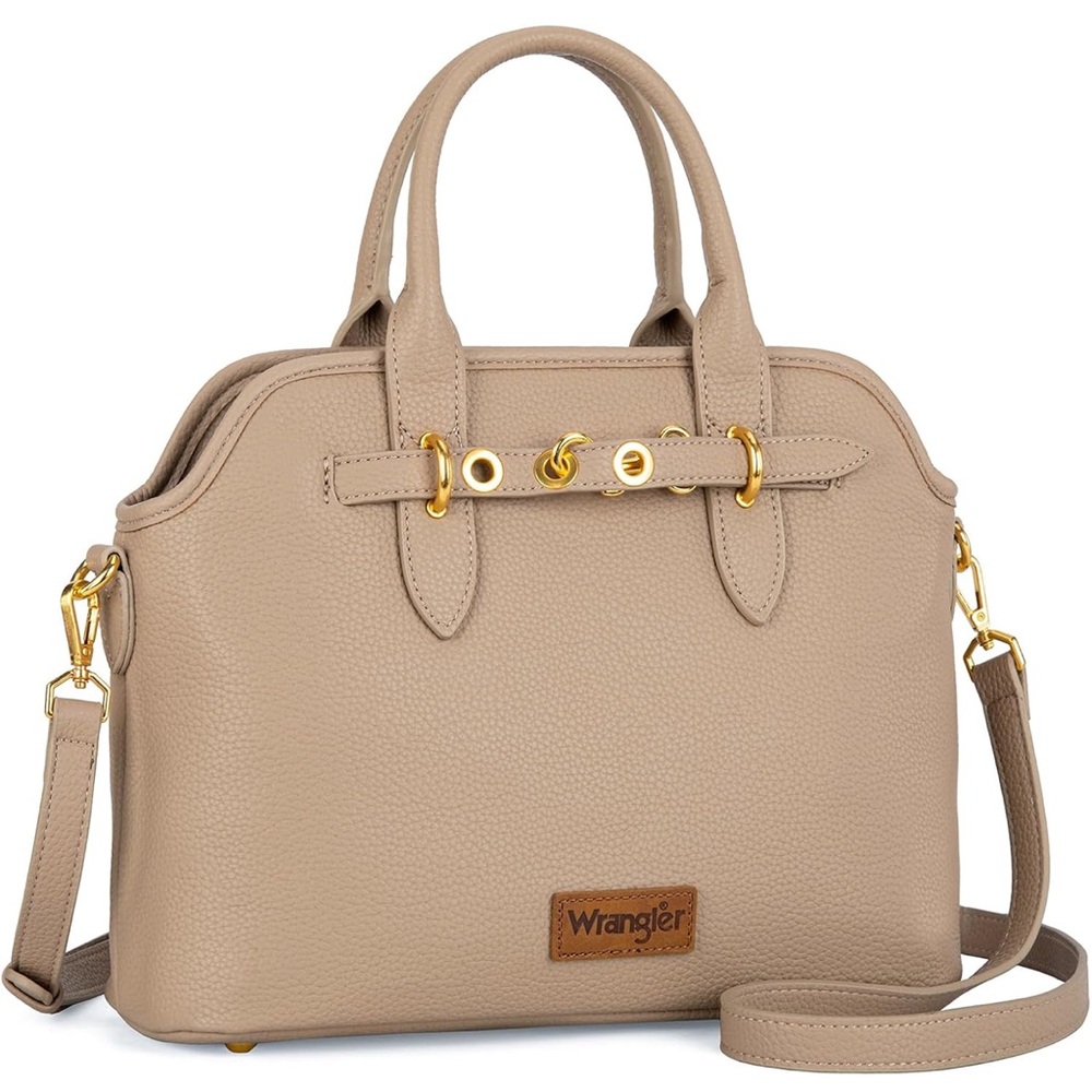 Wrangler Beige Khaki Satchel with Gold Hardware